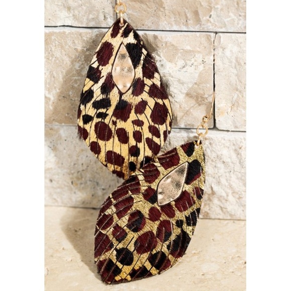 New! Metallic Leopard Print Earrings - Picture 3 of 6
